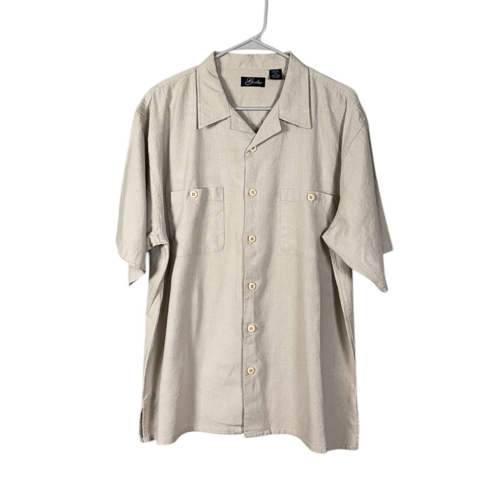 Gochu Mens Linen Button Up Shirt Size XXL Classic Staple Beachy Coastal Lagom